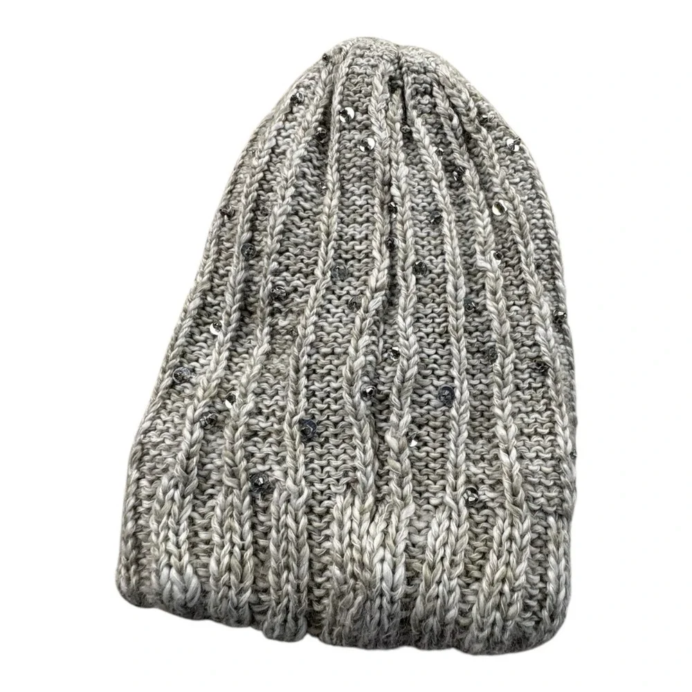 14th & Union Gray Knit Beanie Hat One Size with Sequins Winter Accessories‎